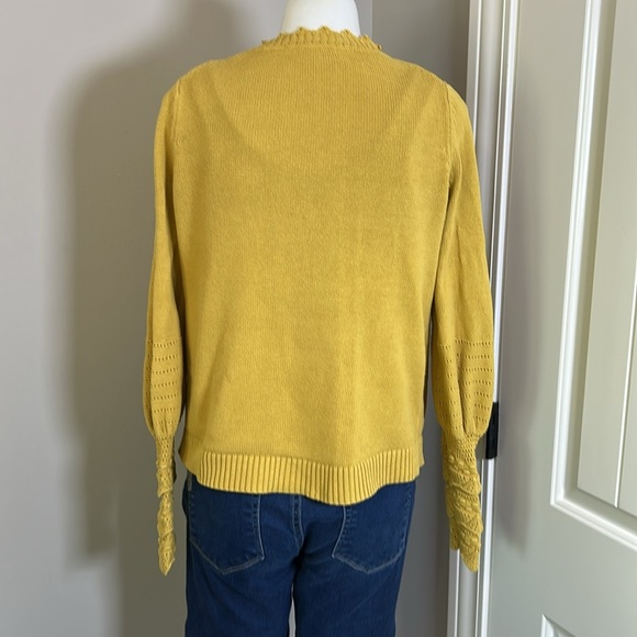 Boden Sleeve Detail Knitted Cardigan Butter Yellow Sweater Crochet Mid Hip Sz 4 - Picture 8 of 13